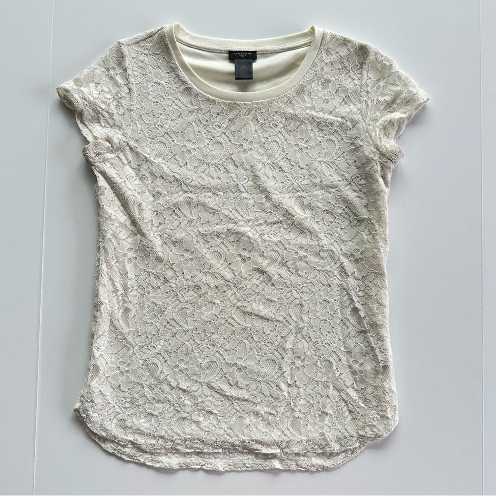 Ann Taylor Cream Lace Front Top